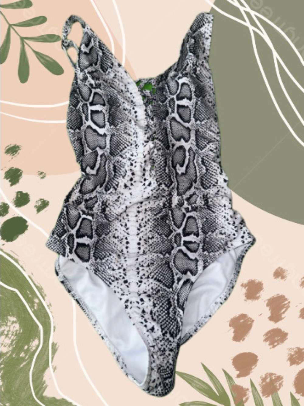 Kids One-Piece Swimsuit - Black & White Snake Print